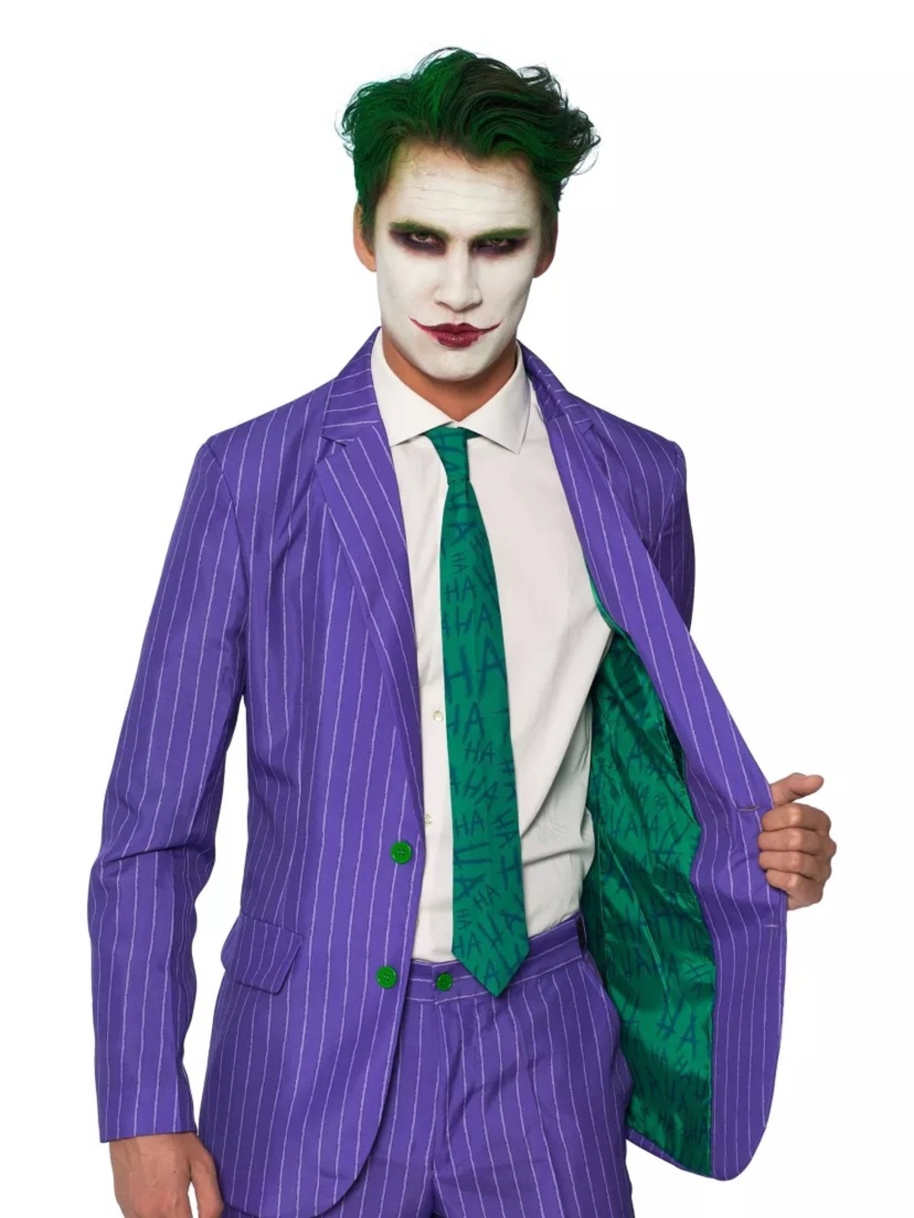 Spirit Purple Pinstripe Suit Jacket with Green Lining & Tie